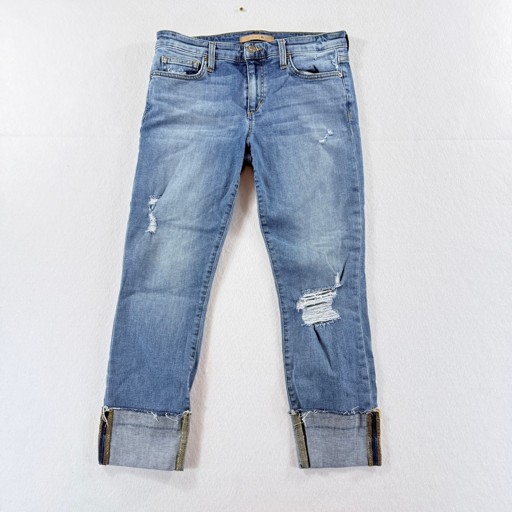 Joe's Jeans Slim Boyfriend Womens‎ 28 Blue Distressed Cuffed Boho Grunge Denim